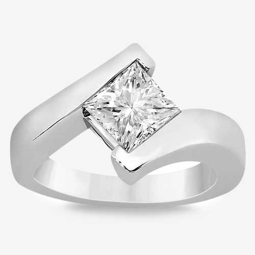 Princess Cut Tension 14k White Gold Engagement Ring