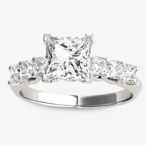 Diamond Princess Cut 14k White Gold Engagement Ring