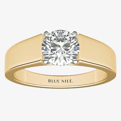 Wide Band Solitaire Simple Gold Engagement Ring