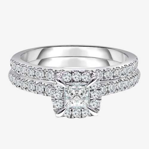 Helzberg Signature Princess-cut Diamond Halo Bridal Set