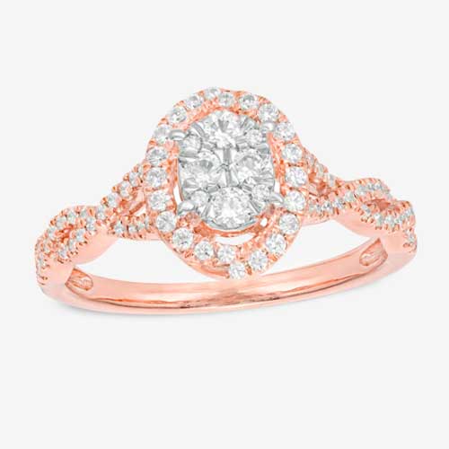 Oval Composite Diamond Rose Gold Engagement Ring