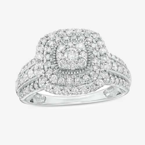 Diamond Triple Cushion-Shaped Vintage-Style Engagement Ring