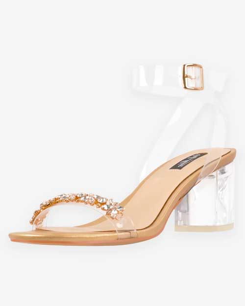 Ankle Clear Strap Rhinestone Transparent Men's Chunky Heels Sandals