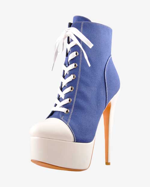Canvas High Heel Sneaker Lace Up Platform Ankle Boots