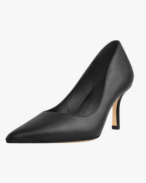 Pointed Toe Black Leather Stiletto Pumps