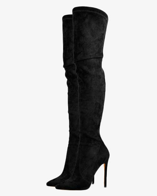 Stretch Over Pointed Toe Stiletto Knee High Heel Boots