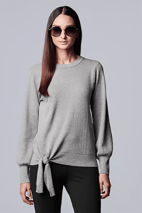 Grey tie-front sweater by Simply Vera Vera Wang.