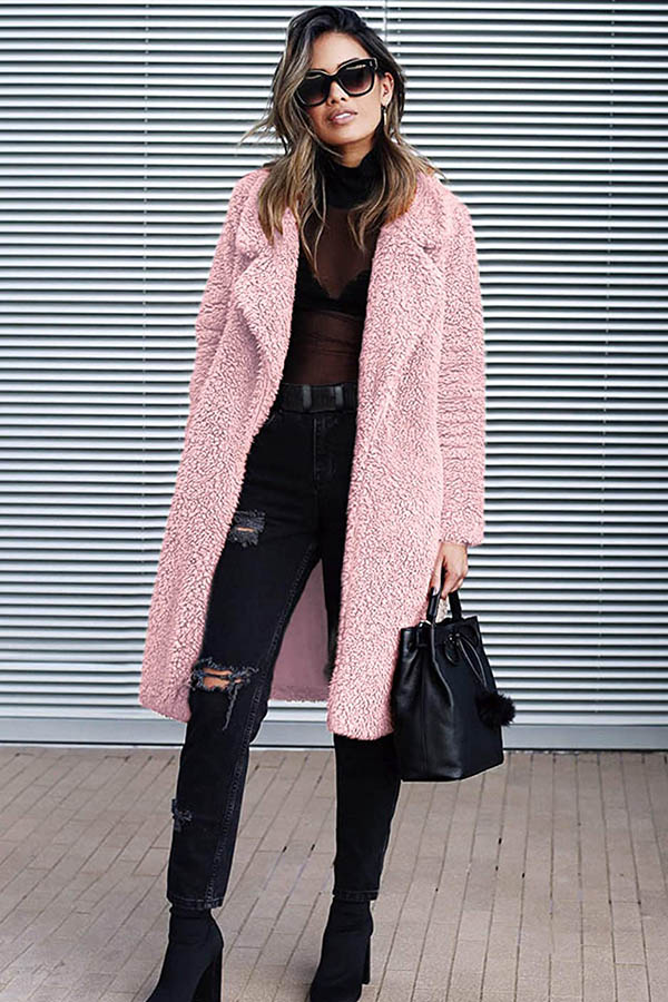 Faux fur long pink coat / cardigan