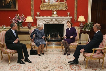 The Queen meeting with the Irish president at Hillsborough Castle
