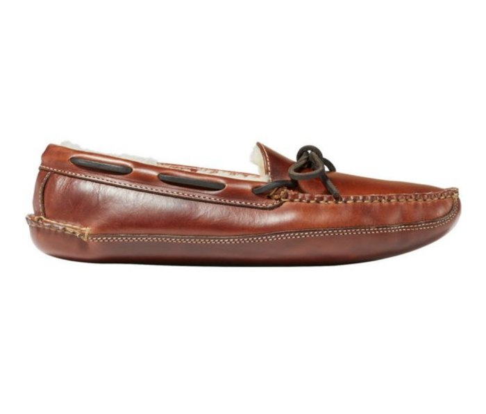 L.L. Bean Leather Double-Sole Slippers, Shearling-Lined
