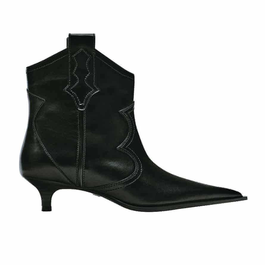 Cowboy ankle A twist on a classic, these boots will look fun with a party dress. £119, ZARA.COM