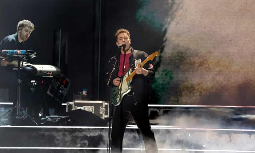 Sam Fender performing at the Brit awards.