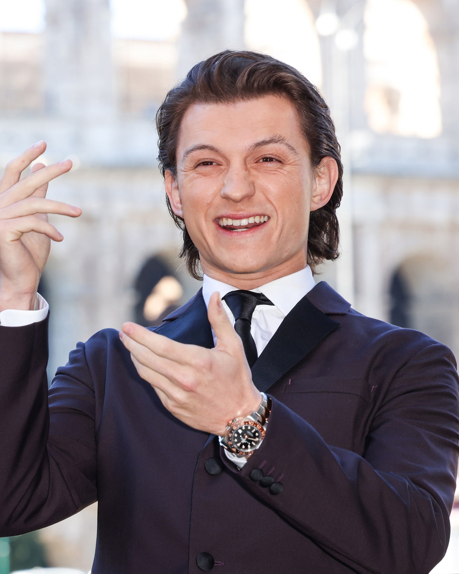 Tom Holland attends the photocall of the movie Uncharted at Palazzo Manfredi