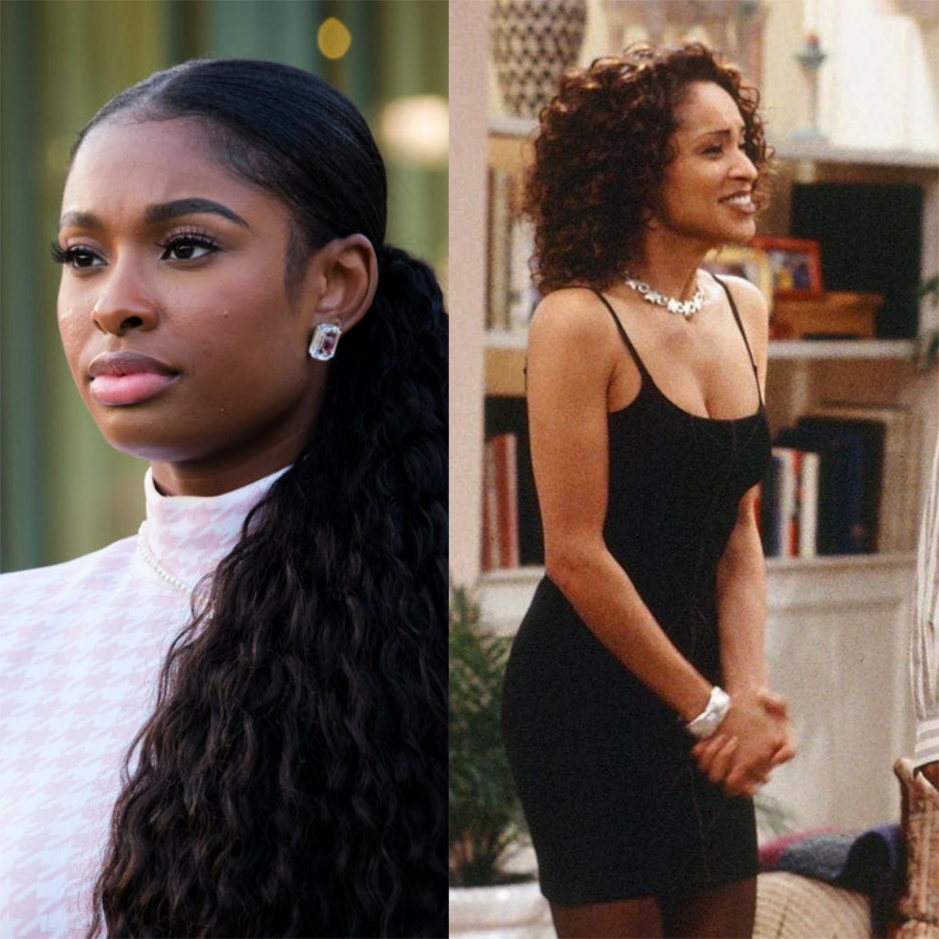 coco jones and karyn parsons as hilary banks collage