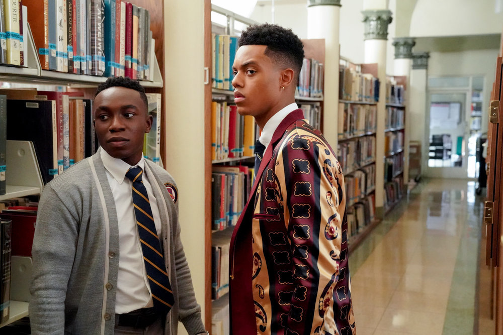 bel-air peacock characters will and carlton stand in school library 