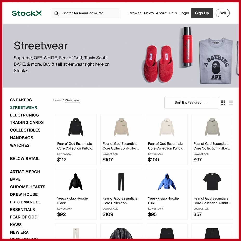 StockX Online thrift stores for streetwear