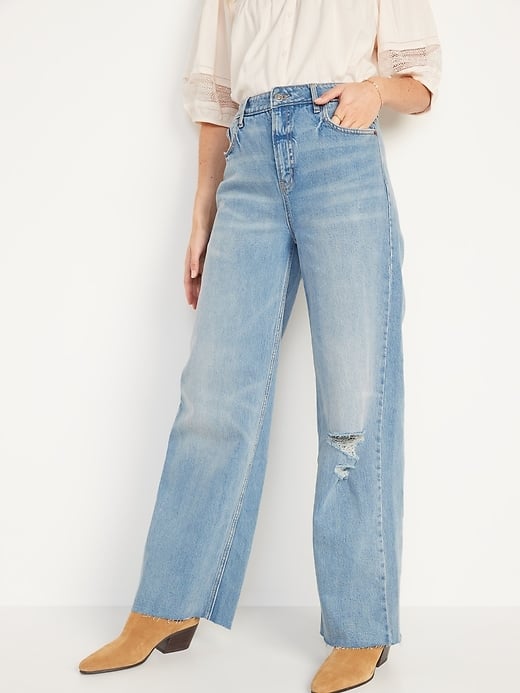 Extra High-Waisted Sky Hi Ripped Wide-Leg Jeans For Women