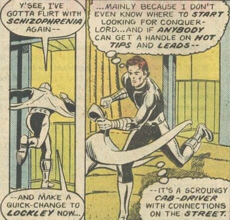 Moon Knight changing into secret cabbie identity.