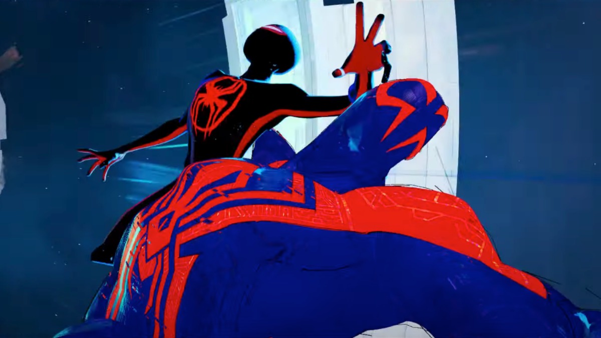 Miles Morales' Spider-Man fighting with Spider-Man 2099 in Spider-Man:Across the Spider-Verse (Part One) first look trailer