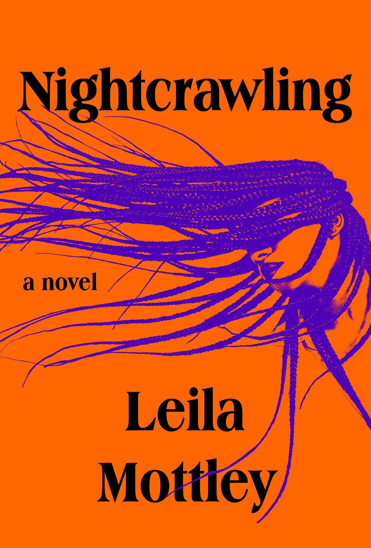 orange book cover background with blue silhouette of woman with braids for nightcrawling novel