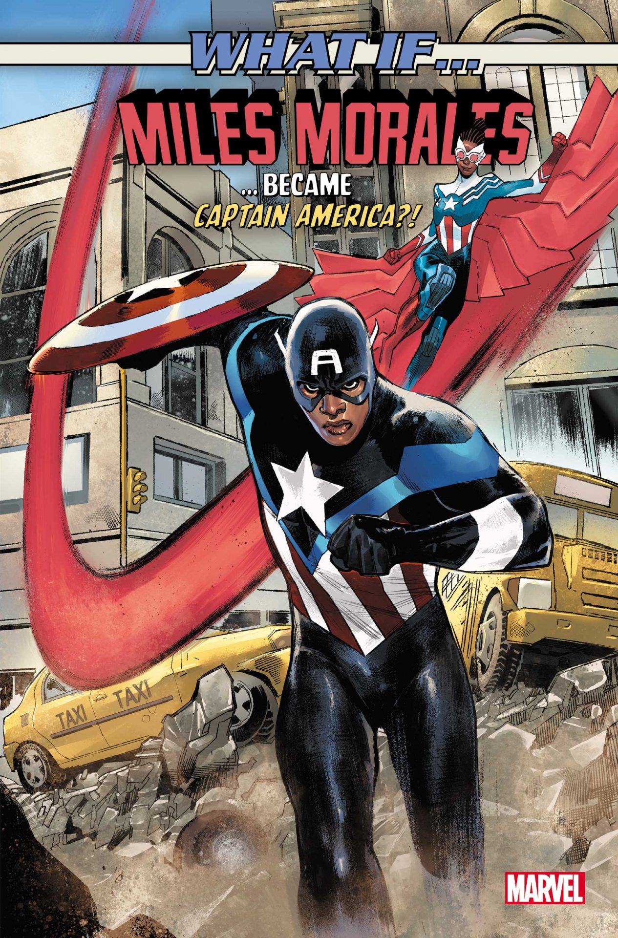 comic cover of Miles Morales What If with adult Miles in Captain America costume 