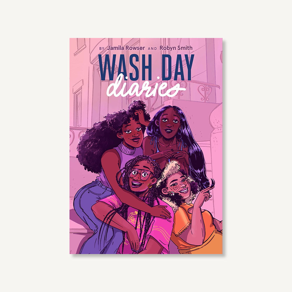 photo of four animated Black women hugging each other on wash day diaries cover 