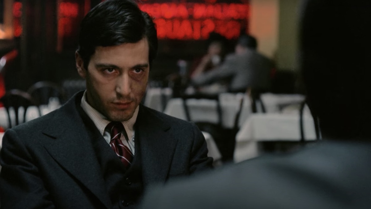 Al Pacino as Michael Corleone in The Godfather's restaurant scene