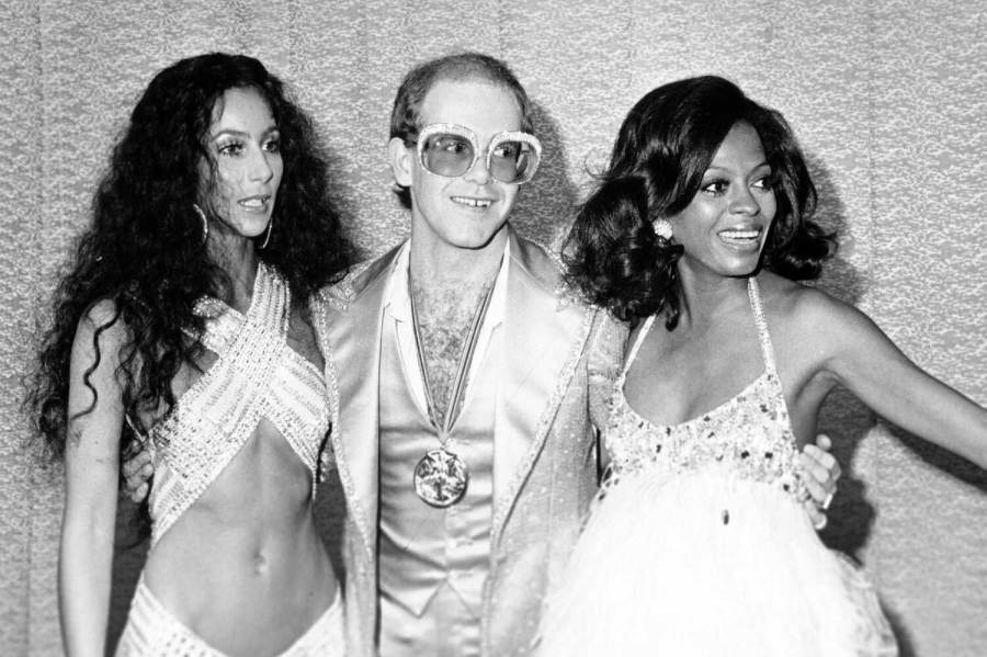Elton John and Cher 1970s disco fashion