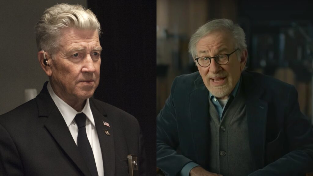 A side by side of David Lynch and Steven Spielberg