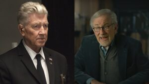 A side by side of David Lynch and Steven Spielberg
