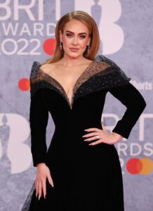 LONDON, ENGLAND - FEBRUARY 08: EDITORIAL USE ONLY: Adele attends The BRIT Awards 2022 at The O2 Arena on February 8, 2022 in London, England. (Photo by Mike Marsland/WireImage,)