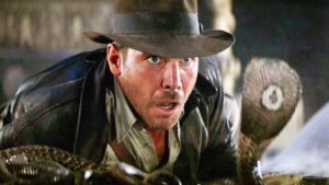 Indiana Jones played by Harrison Ford is terrified coming face-to-face with a cobra snake