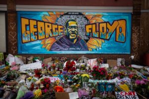 MINNEAPOLIS , MINNESOTA - MAY 31: The makeshift memorial and mural outside Cup Foods where George Floyd was murdered by a Minneapolis  police officer on Sunday, May 31, 2020 in Minneapolis , Minnesota. (Jason Armond / Los Angeles Times via Getty Images)