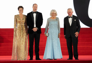 LONDON, ENGLAND - SEPTEMBER 28: Catherine, Duchess of Cambridge, Prince William, Duke of Cambridge, Camilla, Duchess of Cornwall and Prince Charles, Prince of Wales attend the "No Time To Die" World Premiere at Royal Albert Hall on September 28, 2021 in London, England.