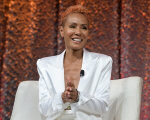 MIAMI BEACH, FL - JANUARY 22:  Jada Pinkett Smith speaks on stage during NATPE Miami 2020 - Facebook with Gloria, Emily and Lili Estefan at Fontainebleau Hotel on January 22, 2020 in Miami Beach, Florida.  (Photo by Jason Koerner/Getty Images)