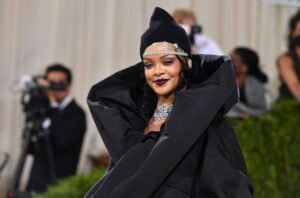 Barbadian singer Rihanna arrives for the 2021 Met Gala at the Metropolitan Museum of Art on September 13, 2021 in New York. - This year's Met Gala has a distinctively youthful imprint, hosted by singer Billie Eilish, actor Timothee Chalamet, poet Amanda Gorman and tennis star Naomi Osaka, none of them older than 25. The 2021 theme is
