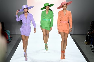 NEW YORK, NEW YORK - FEBRUARY 13: Models walk the runway for Sergio Hudson during New York Fashion W...