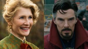 Side by sides of Laura Dern and Benedict Cumberbatch - they will star in a new movie, Morning