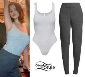 Selena Gomez: Grey Bodysuit, Fleece Joggers