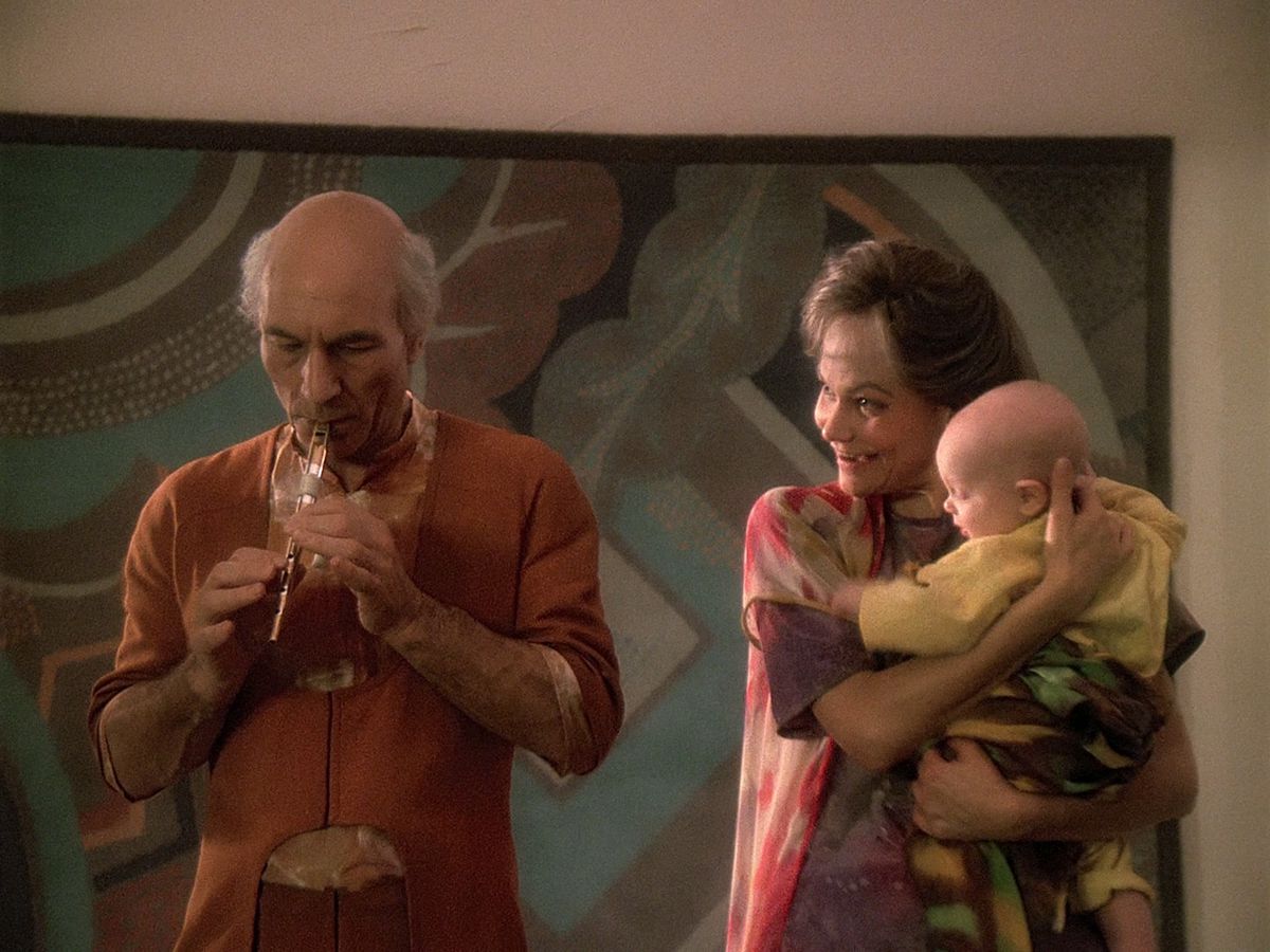 Picard with his “family” in the TNG episode “The Inner Light”