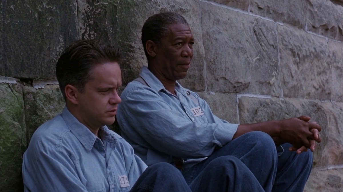 Tim Robbins and Morgan Freeman in The Shawshank Redemption movie featuring morgan freeman