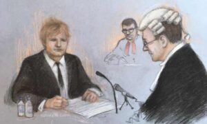 A court sketch of Ed Sheeran.