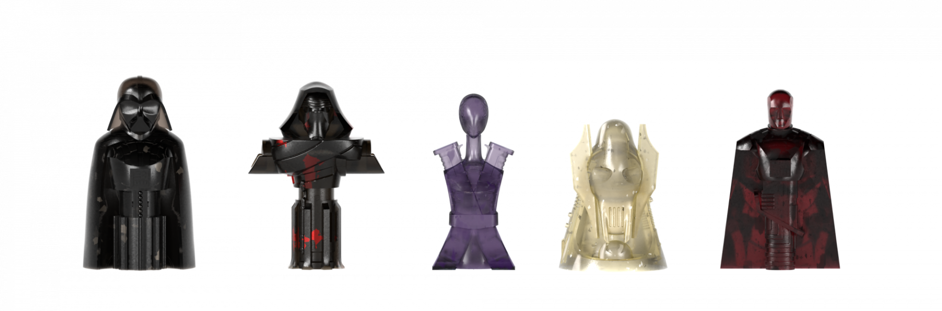 The five playable tokens from Star Wars Villainous board game