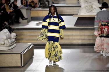 Models present a creation for the Louis Vuitton Fall-Winter 2022-2023 collection fashion show, as pa...