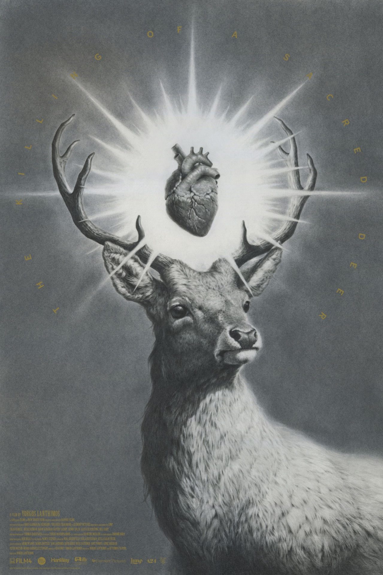 The Mondo poster for Vanessa Foley's art for A24's Killing of a Sacred Deer showing a deer with a bright glowing heart above its head.
