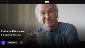The Curb Your Enthusiasm page on HBO Max with the shuffle feature