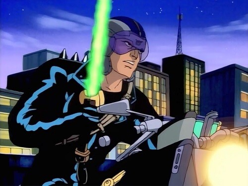 Screenshot from Spider-Man: The Animated Series showing Blade with laser sword.
