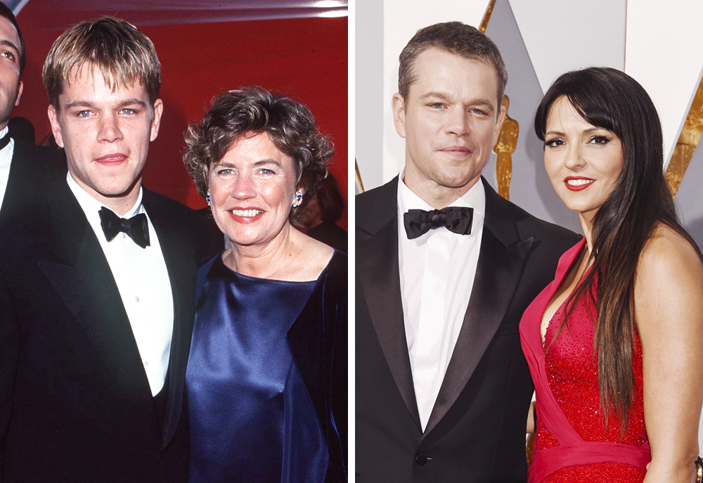 Matt Damon 1998 (with mother Nancy) and 2016 (with Luciani Barroso)