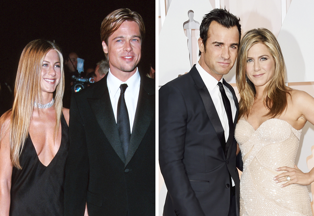 Jennifer Aniston 2000 (with Brad Pitt) and 2015 (with Justin Theroux)