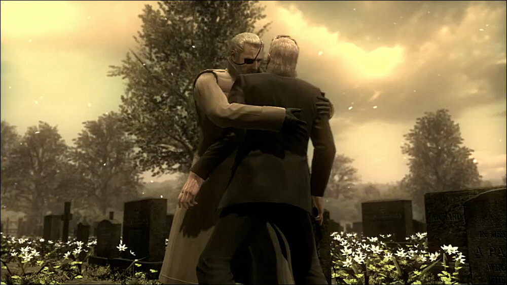 MGS4 Ending cutscene where Snake and Big Boss meet